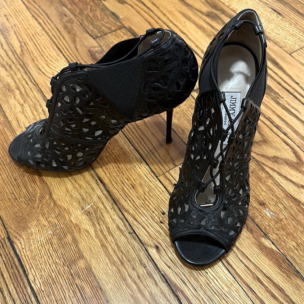 JIMMY CHOO Tactic Laser Cut Black Booties Size 39.5 $1595 Sexy Party Wedding